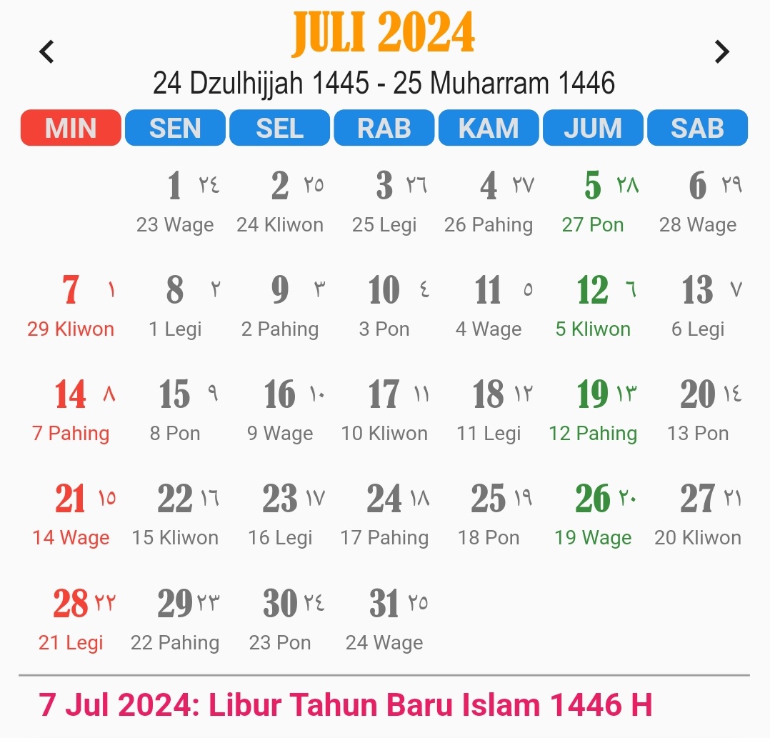 kalender Juli 2024